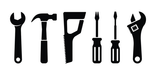 Collection of Black Silhouettes of Essential Hand Tools