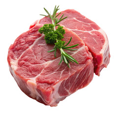 Raw Chuck Eye Steaks with Fresh Herbs Ready for Cooking on Black Background