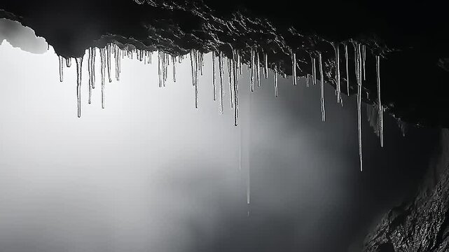 Icicles Hanging from Cave, Winter Wonderland