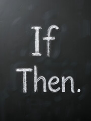 If Then logic statement written in white chalk on a black chalkboard isolated on white