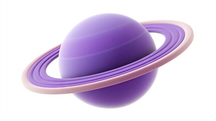 Fototapeta premium Purple ringed planet, three-dimensional, isolated, graphic design.