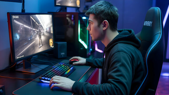 Professional Gaming Station with Gamer in Action – Esports Ready