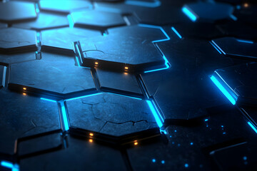 Futuristic Hexagonal Pattern with Illuminated Edges and Texture