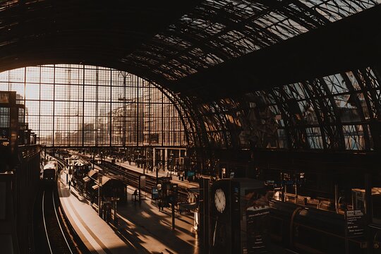 Grand architecture and busy train station