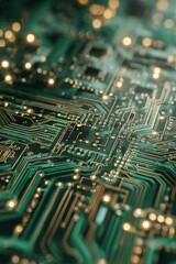 Detailed Close-up of an Electronic Circuit Board with Lights