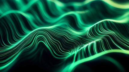 Abstract Waves with Glowing Lines in Dark Background of Digital Art