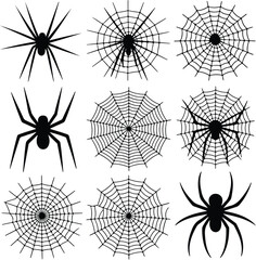 Obraz premium Spider Web Silhouette Set – Halloween Spider Net Vector Collection Creepy Spider Net Icons in Black Silhouette | Happy Halloween Design 