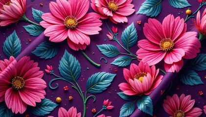 Intricate fuchsia floral pattern on silk fabric, blossom, elegant