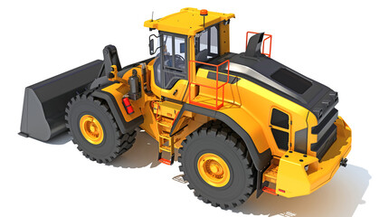 Wheel Dozer heavy construction machinery 3D rendering on white background
