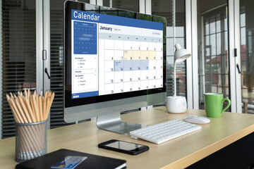 Calendar on computer software application for schedule planning for personal organizer and online business snugly