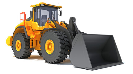 Fototapeta premium Wheel Dozer heavy construction machinery 3D rendering on white background