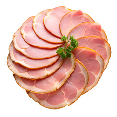 slices of ham top view isolated on transparent background