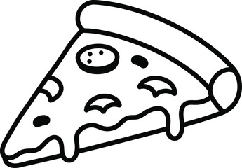 Cartoon Pizza Slice Simple Line Art Minimalist Black and White

