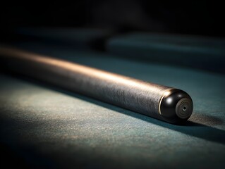 Master Pool Game with Matte-Charcoal Cue Displayed Side View Over Moody Bar Environment Highlighting Precision