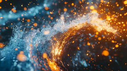 Magical Wave with Sparkling Particles in Vibrant Ocean Scene