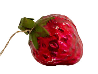 Vintage old Christmas toys on transparent background. Vintage bright red strawberry.