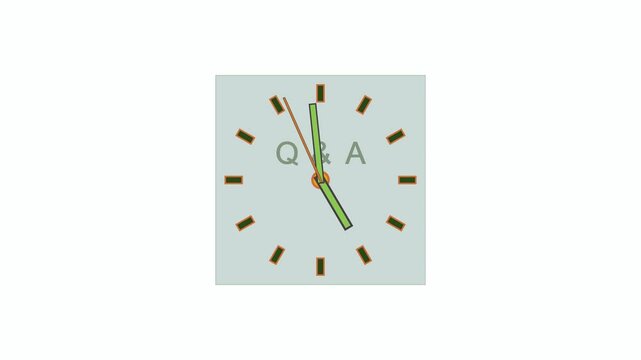 The appearance of the abbreviation Q and A on the wall clock with running hands. Question and answer concept