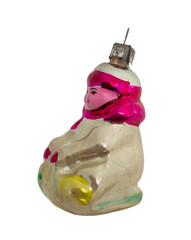 Vintage old Christmas toys on transparent background. Vintage child on a sled. Different angles.