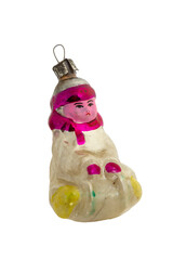 Vintage old Christmas toys on transparent background. Vintage child on a sled. Different angles.