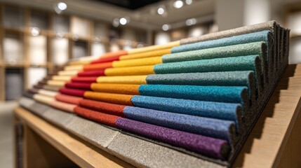 Colorful fabric swatches displayed in a store