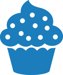 Blue Polka Dot Cupcake Food Illustration Minimalist Simple Cute Dessert Baked Goods Bakery Blue and White Color Scheme Whimsical Digital Art


