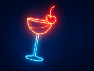 Peach Neon Cocktail Glass Icon Pops Vibrant Nightlife Aesthetic For Trendy Bar And Event Promotion