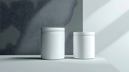 Minimalist Design of White Containers on Elegant Background Surface