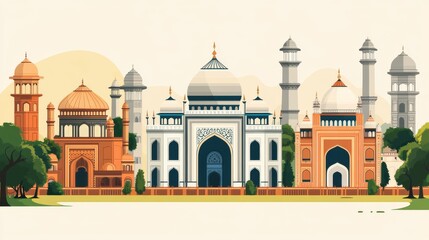An illustration created by hand highlights Rajasthan's renowned architectural landmarks, its distinctive skyline, and cultural aspects such as the Kachhi Ghodi folk dance