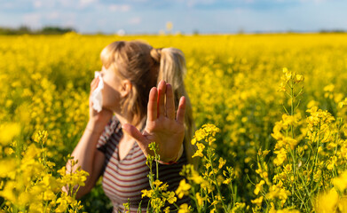 Fototapeta premium Yellow field flowers allergy. Selective focus.