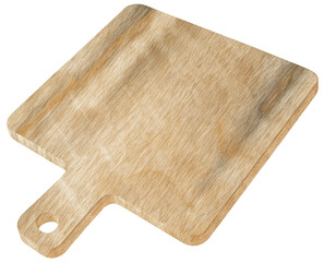 Square wooden cutting board with handle on transparent background