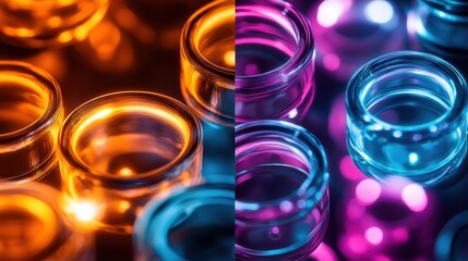 Abstract glowing glass containers