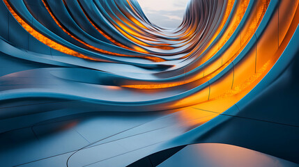 Abstract Wave Pattern with Orange Light and Metallic Surface