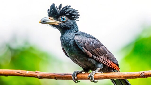 long wattled umbrellabird isolated on white background