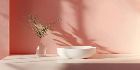 Modern Minimalist Bathroom Decor with Pink Background and Plant