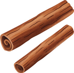 Watercolor illustration of two cinnamon sticks on a transparent background.