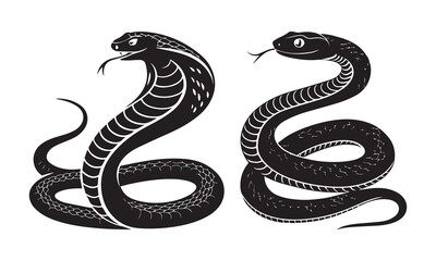 set of black snake vector illustration