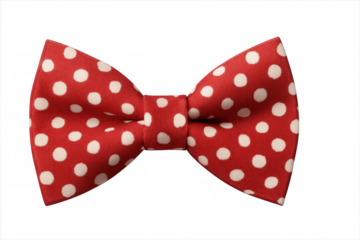 Elegant red bow tie with white polka dots, isolated on transparent background, perfect for adding a touch of class to any design