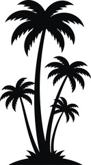 Minimalist Black and White Palm Tree Silhouette in Tropical Landscape Vector Graphic

