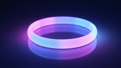 Glowing Silicone Bracelet Illuminated by Purple and Blue Light on a Reflective Surface in a Dark Environment