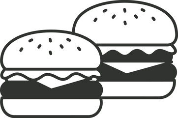 Hamburgers Junk Food Fast Food Graphic Illustration Black and White Minimalist Simple Stylized Line Art

