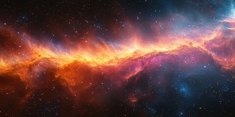 Fototapeta premium Vibrant cosmic nebula illuminated by colorful gases in deep space at night