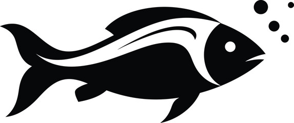 Minimalist Black Fish Silhouette Line Art Vector Illustration


