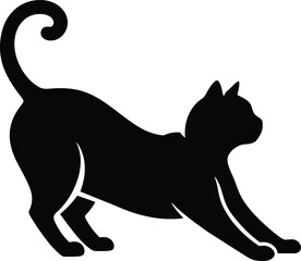 Minimalist Black Cat Silhouette Chasing Butterfly Vector Illustration in Monochrome Art

