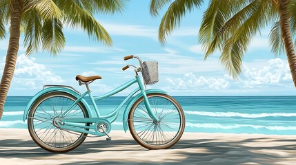 Fototapeta premium Teal bicycle on sandy beach