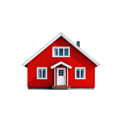 Red house with white trim and door isolated on transparent background