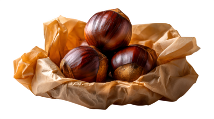 Chestnuts stacked in paper wrap isolated on transparent background