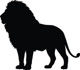 Majestic Black and White Silhouette of a Powerful Lion with Intricate Fur Details and Dramatic Lighting

