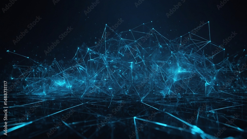 Aufkleber Abstract Digital Technology Background With Glowing Blue Lines and Geometric Shapes Creating a Network Effect in a Dark Setting