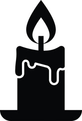 Minimalist Black and White Silhouette of Candle and Candlestick in Line Art Style

