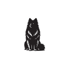 Majestic Icelandic Sheepdog silhouette vector featuring a fluffy double coat, curled tail, pointed ears, alert expression, and sturdy stance&mdash;perfect for Nordic dog lovers and graphic design projects.
